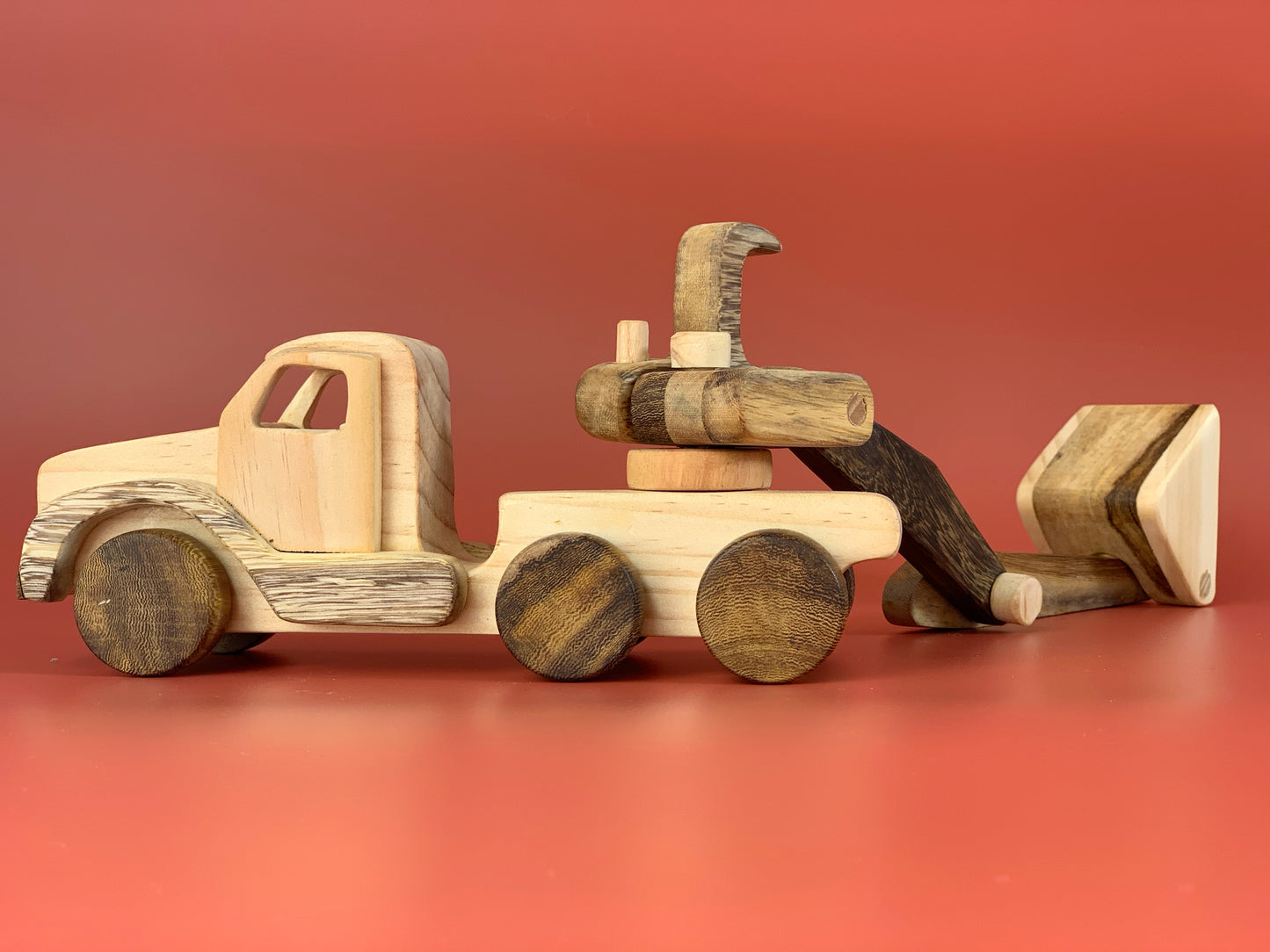 Wooden Excavator Push Car on wheels - My first wooden toy