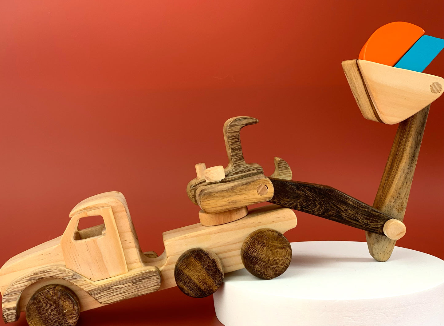 Wooden Excavator Push Car on wheels - My first wooden toy