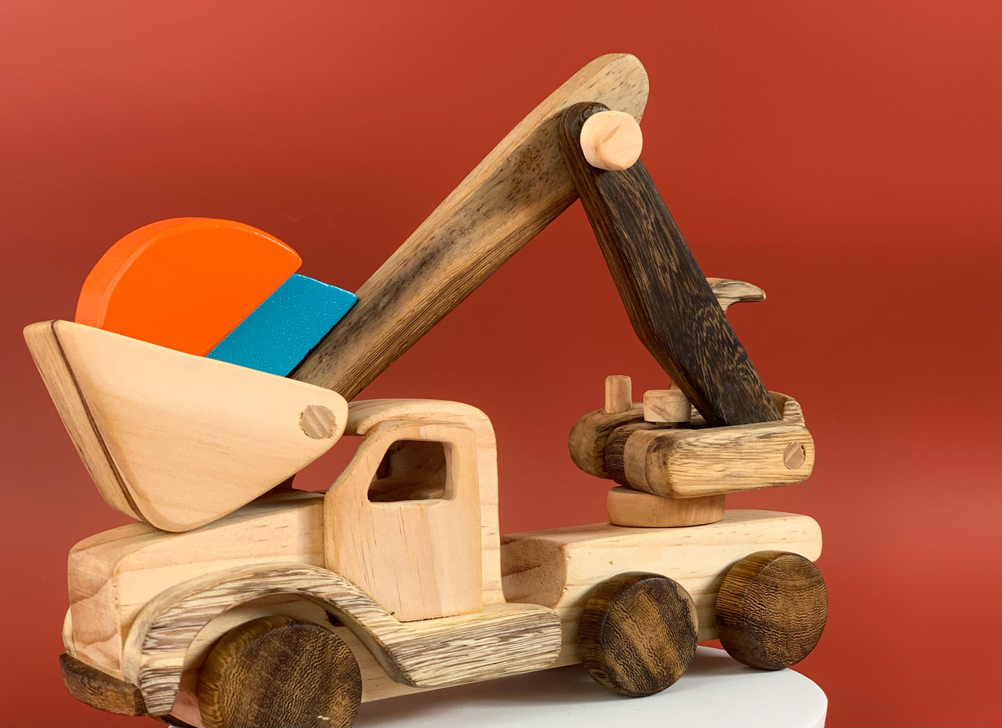 Wooden Excavator Push Car on wheels - My first wooden toy