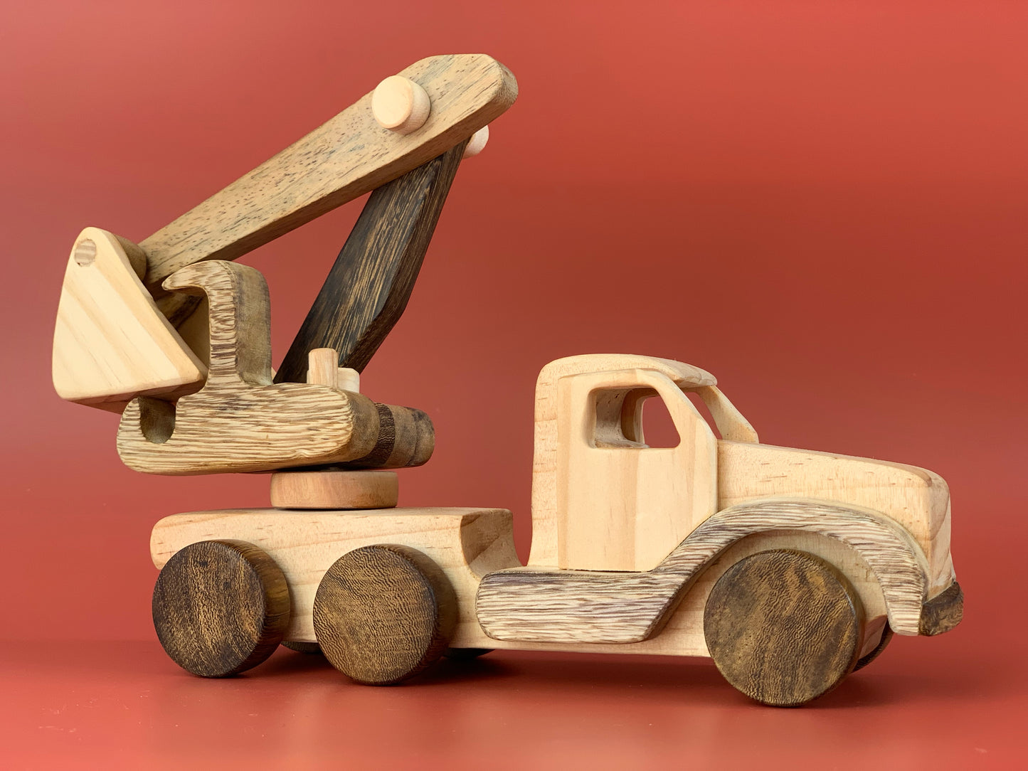 Wooden Excavator Push Car on wheels - My first wooden toy