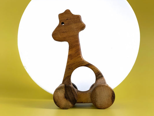 Wooden Giraffe on Wheels - My first wooden toy